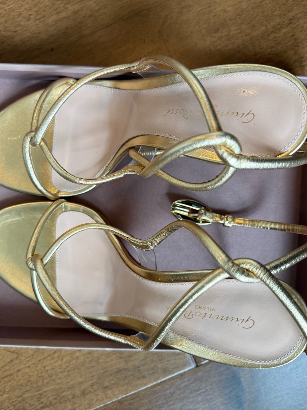 Gianvito Rossi Metallic Gold Knot-Strap Heeled Sandals